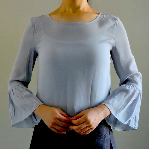 Babaton Light Blue Blouse with Bell Sleeves, Size XXS - Picture 2 of 9